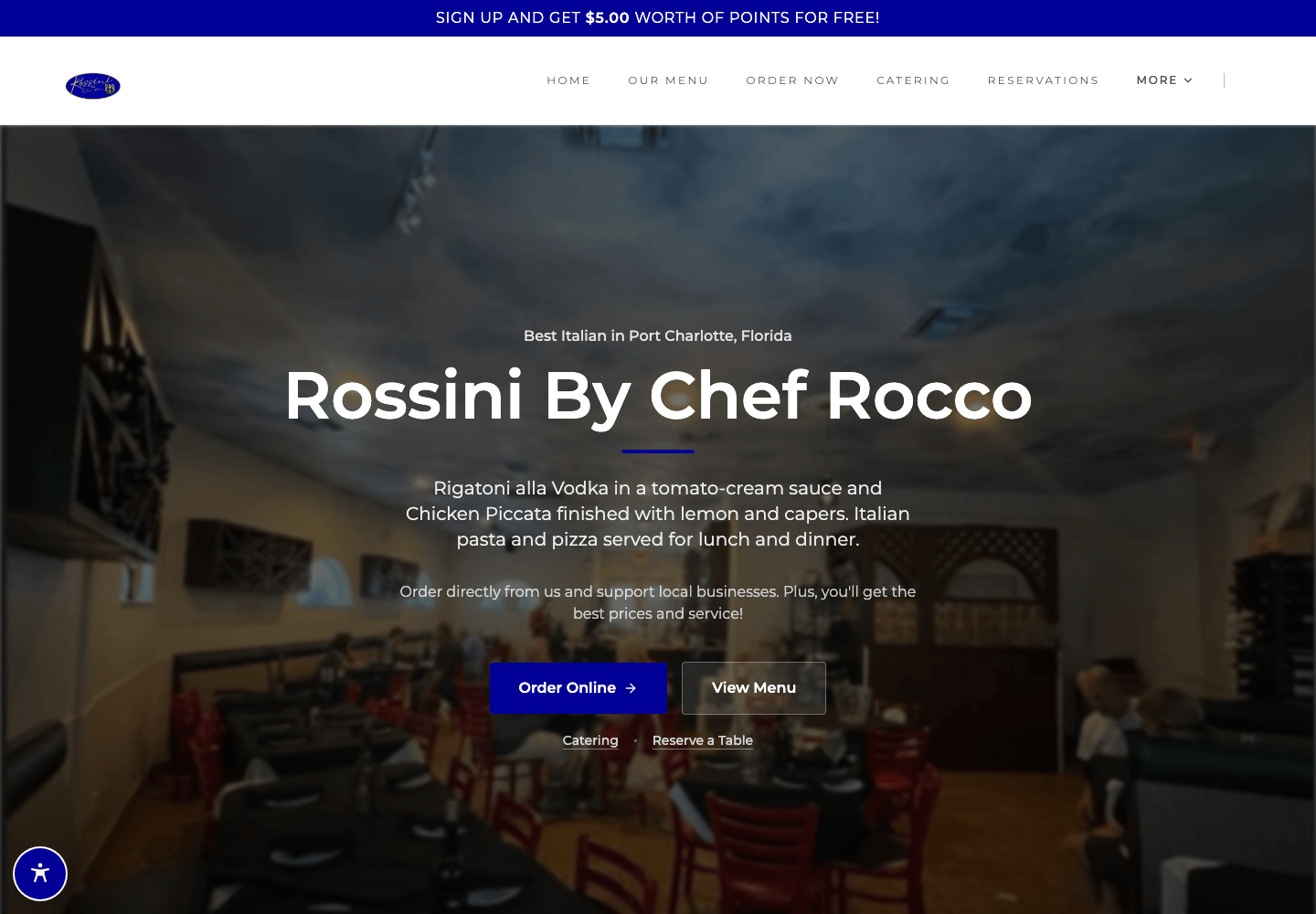 Rossini By Chef Rocco's real restaurant website on a MacBook