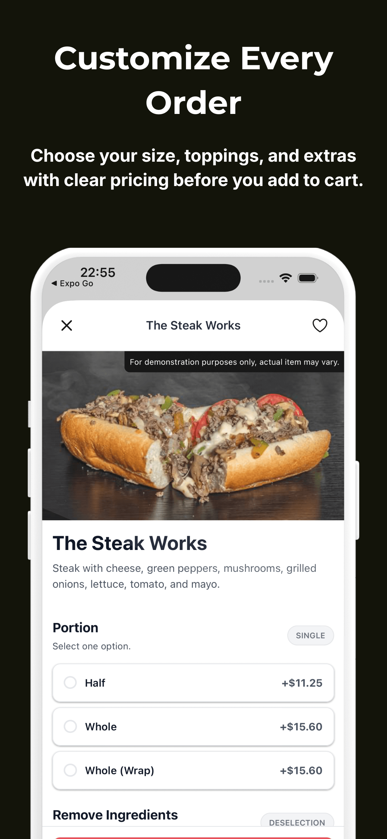 Seminole app sandwich customization